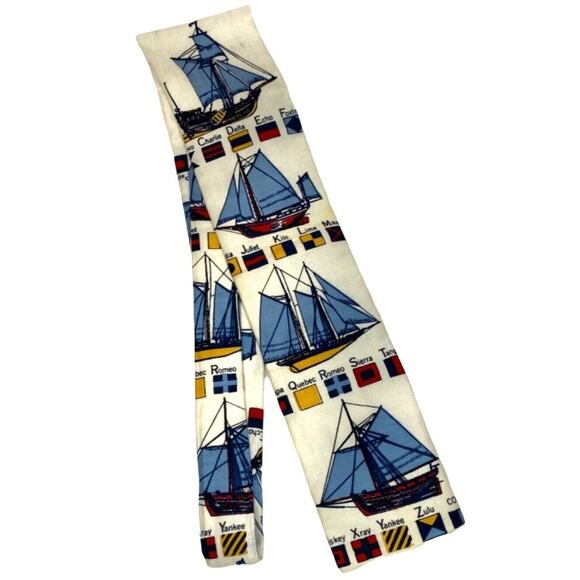 Rooster 1960s Square End Neck Tie Nautical Ships Vintage Novelty Print 45" Long - Picture 1 of 5